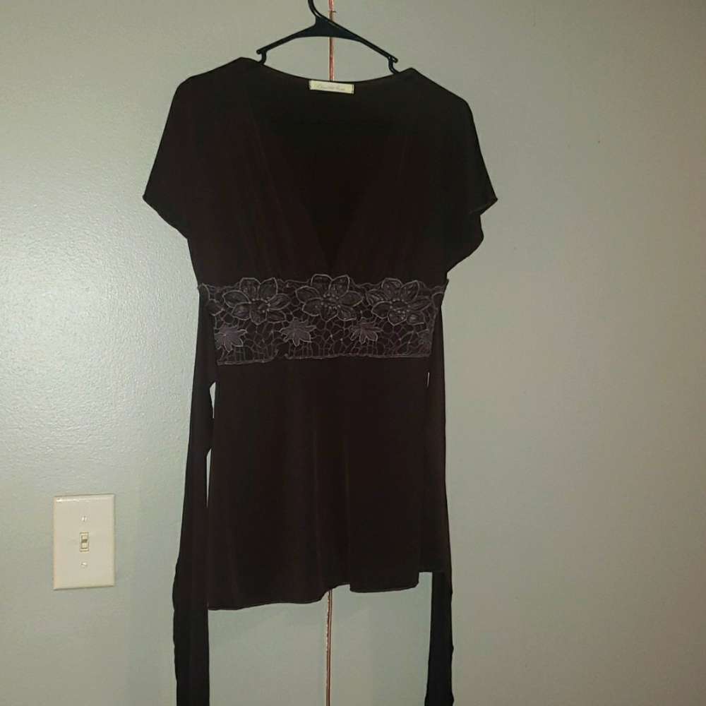 Charlotte Rosse brown back-tie blouse